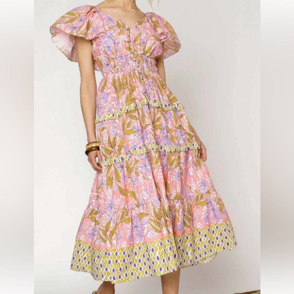 Umgee Ruffle Sleeve Smocked Midi/Maxi Dress NWT